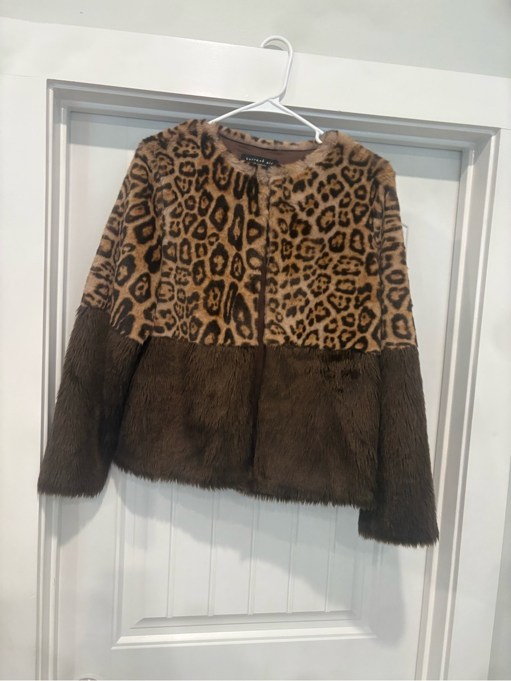 Current Air Los Angeles Leopard Faux Fur Jacket Brown S